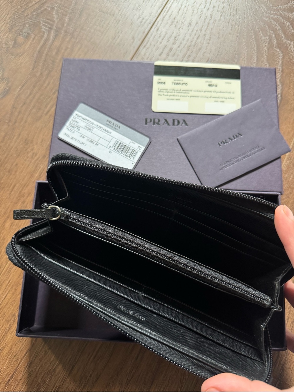 PRADA Zip Around Tessuto Nylon Wallet in black with silver triangle hardware - Picture 6 of 10